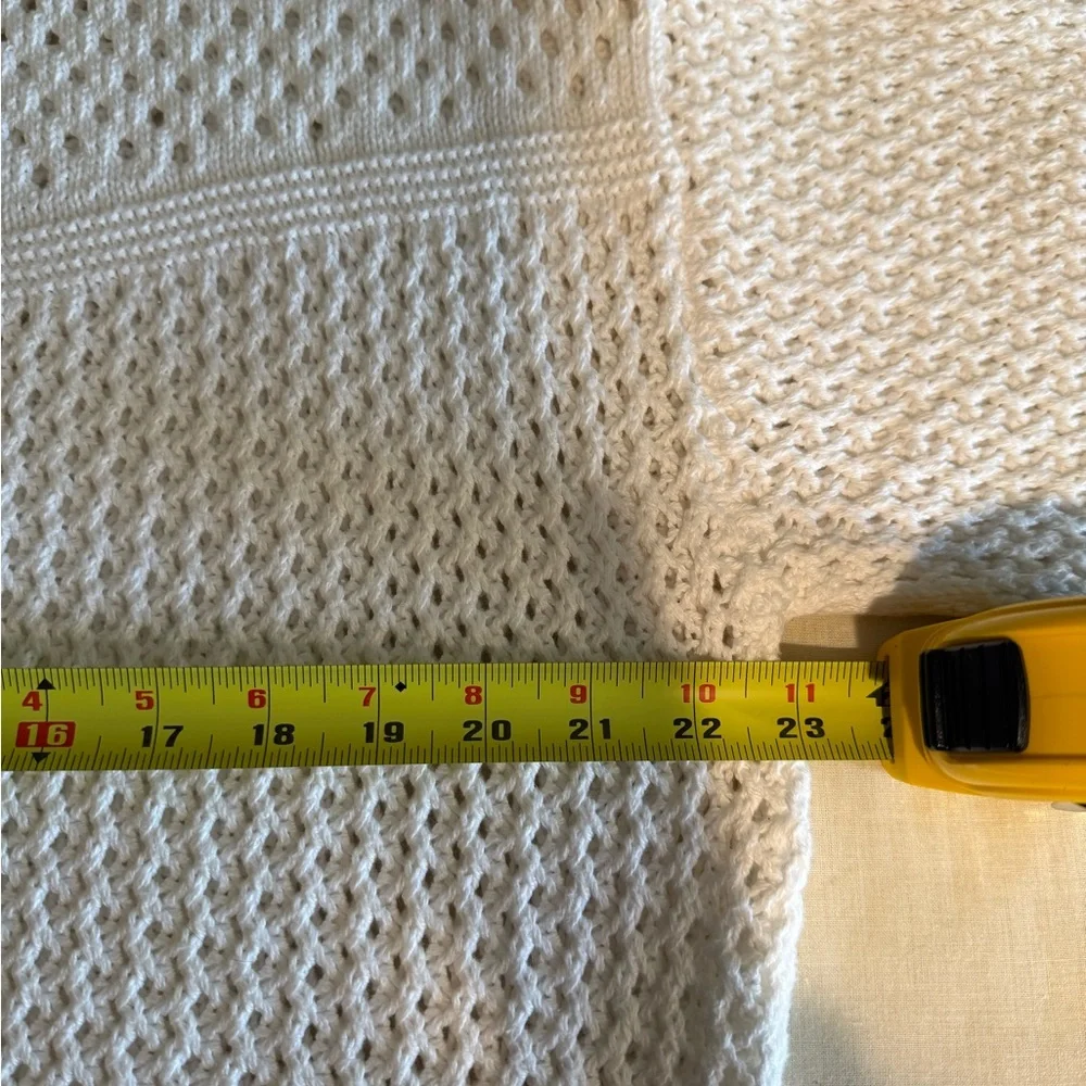 J Crew, White Sweater with Intricate Open-Weave Design and large buttons, Size M